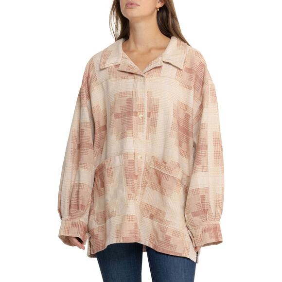 Free People Plaid Jacket in Beige and Pink - Picture 3 of 4